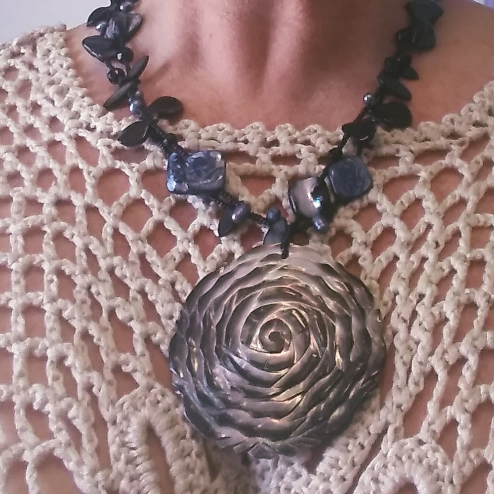 Elegant  hand carved mother-of-pearl necklace
